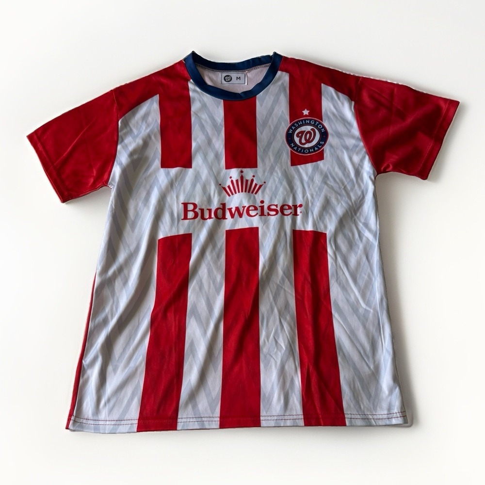 UNWORN Washington Nationals Budweiser Striped Jersey Red/White/Blue M